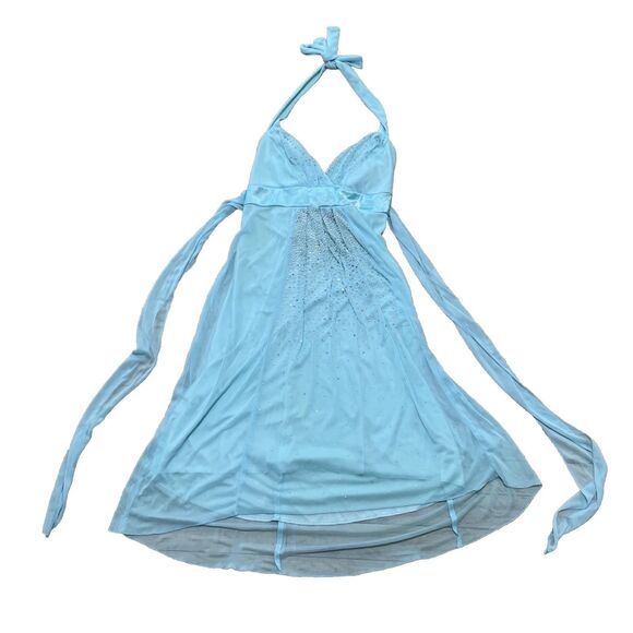 Ruby Rox Babydoll Dress Womens S Light Blue Halter Beaded Winter Formal Y2k Vtg - Picture 1 of 16